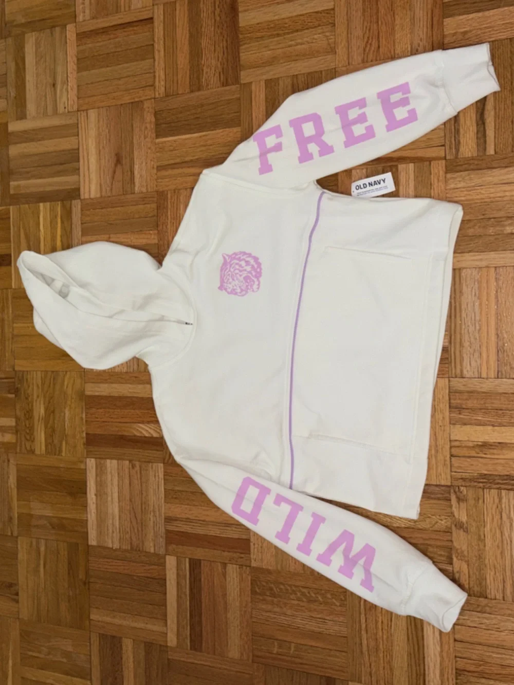 Girls Size 10-12 (Large) Cropped Hoodie Old Navy WHITE & Lavender Graphics